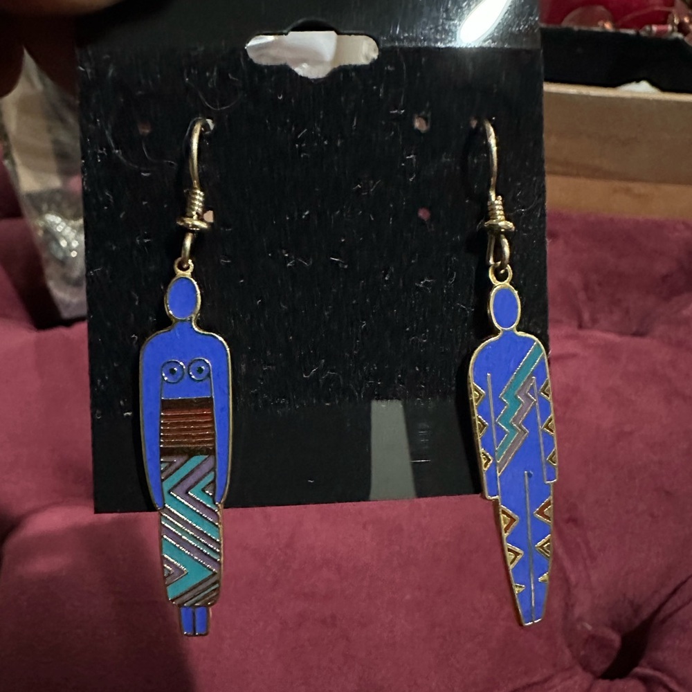 Laurel Burch MAN Dangles, Gold Tone, Periwinkle Blue